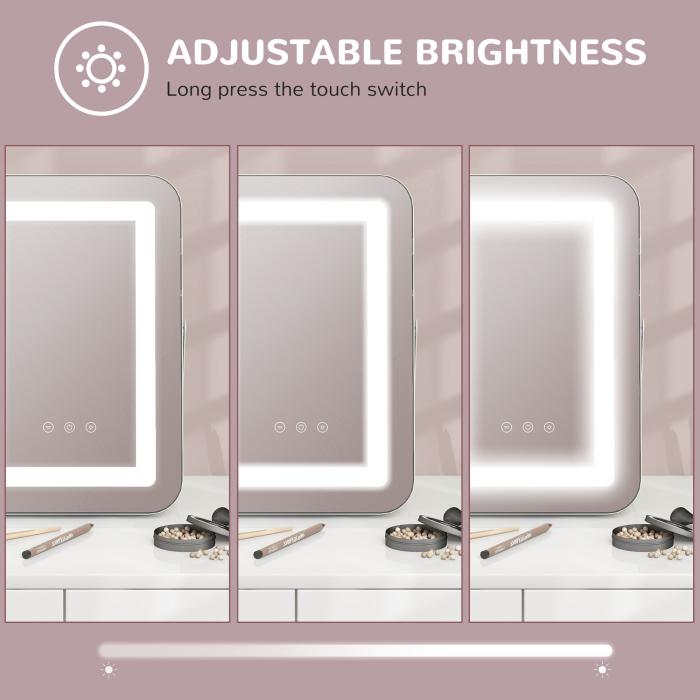  Oglinda de Machiaj LED cu Lumini Reglabile pe 3 Culori, USB si Oglinda de Marire Rotativa, 31x41,5x3 cm, Alb [6]