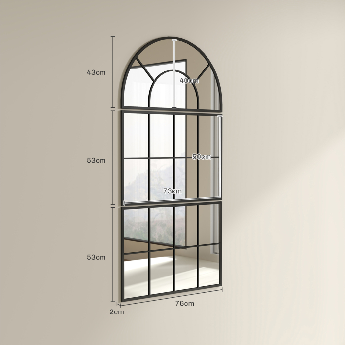  Oglinda de Perete Arcuita in Forma de Fereastra pentru Hol si Sufragerie cu 3 Agatatori, 76x43 cm, Negru [3]