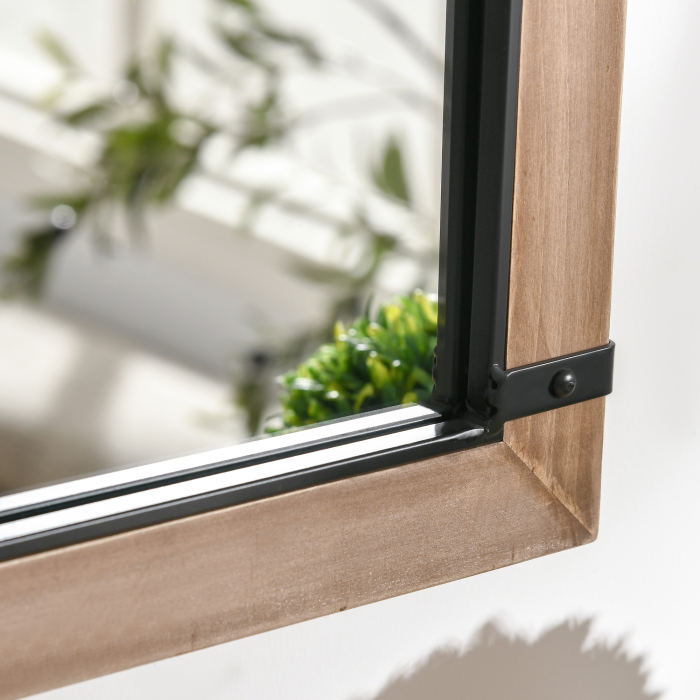  Oglinda de perete cu arcada, detalii moderne si carlige, din lemn si sticla, 60x93 cm, maro si negru [9]