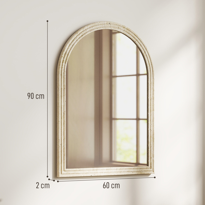  Oglinda de Perete in Forma de Arc cu Margine Canelata 60x2x90 cm Bej [3]