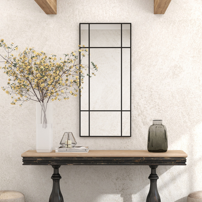  Oglinda de Perete Stil Fereastra cu Montaj Vertical si Orizontal, 110x50cm, Negru [8]