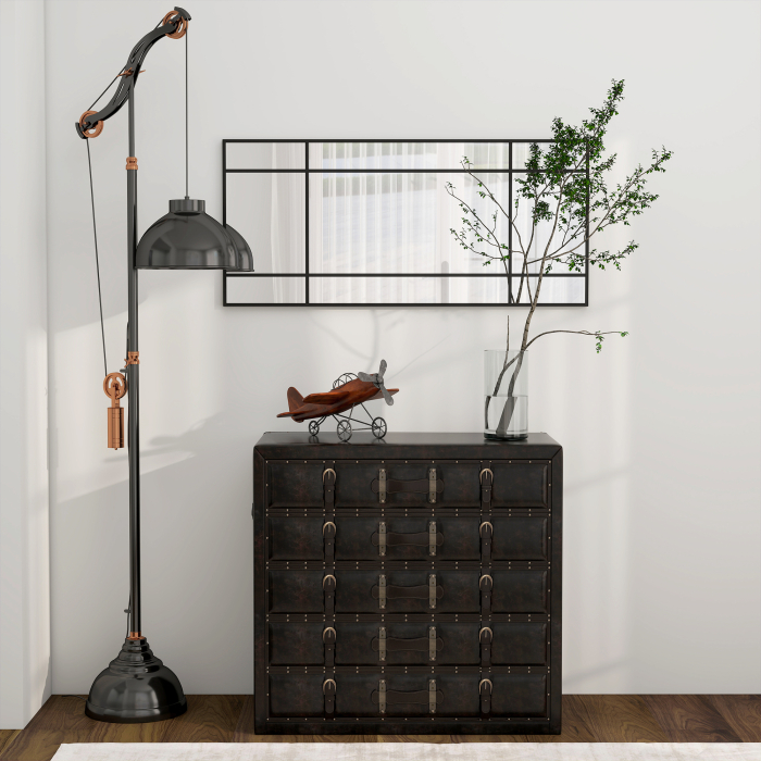  Oglinda de Perete Stil Fereastra cu Montaj Vertical si Orizontal, 110x50cm, Negru [7]