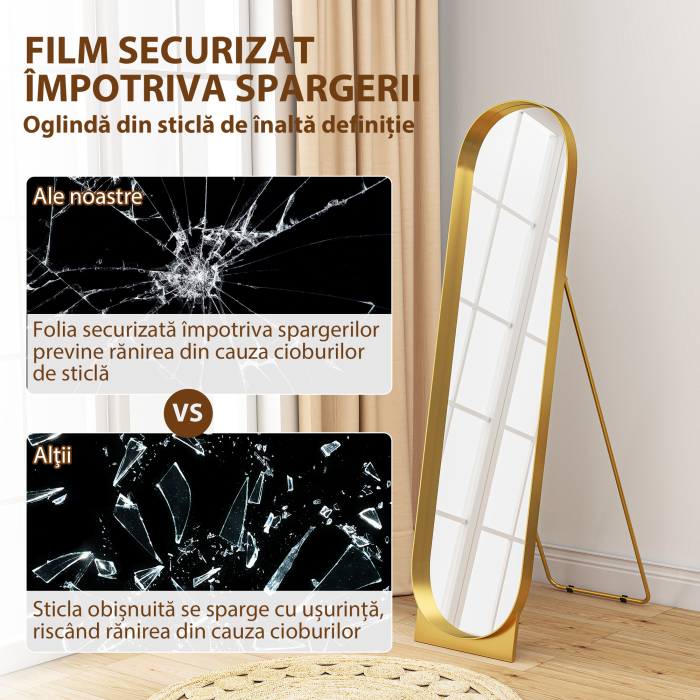  Oglinda de Podea Autoportanta din Metal 40x150 cm Auriu [7]