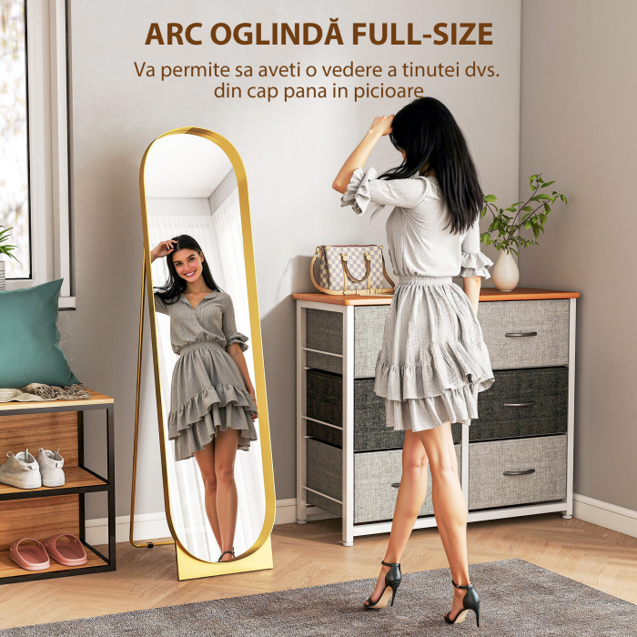  Oglinda de Podea Autoportanta din Metal 40x150 cm Auriu [4]