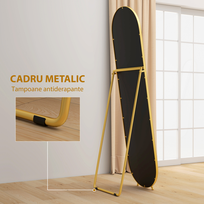  Oglinda de Podea Ovala Rezistenta la Spargere, Moderna, 50x4x180 cm, Auriu [6]