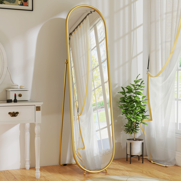  Oglinda de Podea Ovala Rezistenta la Spargere, Moderna, 50x4x180 cm, Auriu [2]