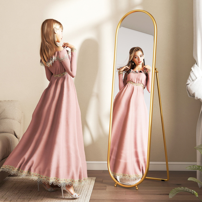  Oglinda de Podea Ovala Rezistenta la Spargere, Moderna, 50x4x180 cm, Auriu [8]