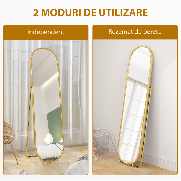  Oglinda de Podea Ovala Rezistenta la Spargere, Moderna, 50x4x180 cm, Auriu [7]