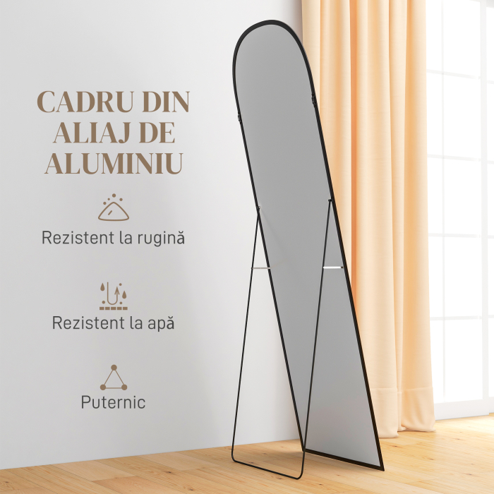  Oglinda de podea si perete moderna din aliaj de aluminiu cu suport pliabil, 50x161,5cm, negru [6]