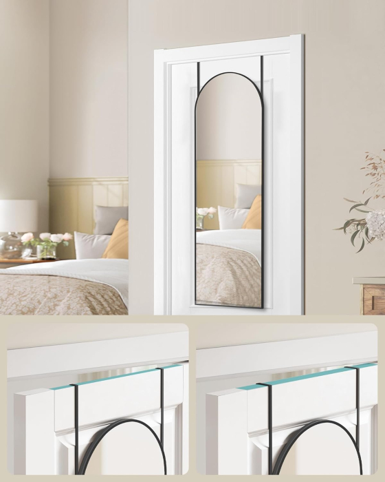 Oglinda decorativa cu rama curbata, 120x40 cm, montaj pe perete sau usa, negru [4]