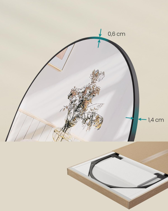 Oglinda decorativa cu rama curbata, 120x40 cm, montaj pe perete sau usa, negru [5]