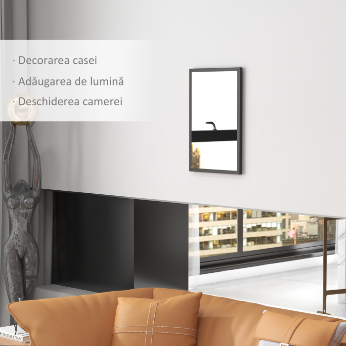  Oglinda Dreptunghiulara de Perete cu Carlige, Sticla si MDF, 60x80 cm, Negru [4]