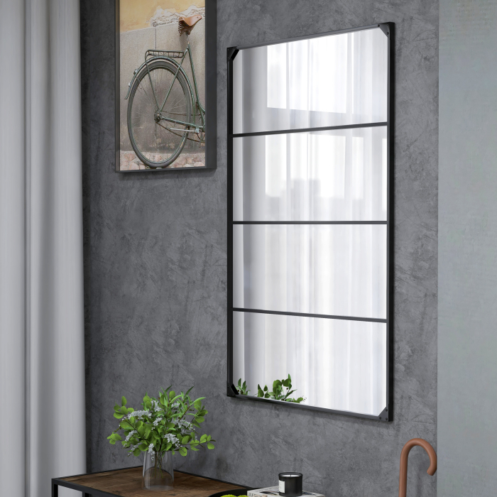  Oglinda Industriala de Perete, Oglinda Dreptunghiulara cu Rama Metalica, Oglinda Decorativa, 109x2x69 cm, Negru [9]