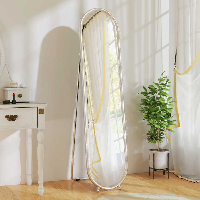  Oglinda intreaga de Podea cu Suport Rabatabil, Sticla si Metal, 40x4x160 cm, Argintiu [2]