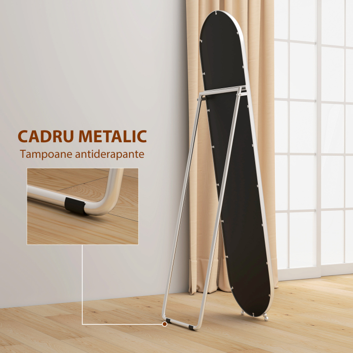  Oglinda intreaga de Podea cu Suport Rabatabil, Sticla si Metal, 40x4x160 cm, Argintiu [6]