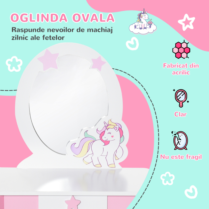  Oglinda Jucarie cu Sertar si Taburet Joc pentru Copii 3-8 Ani [6]