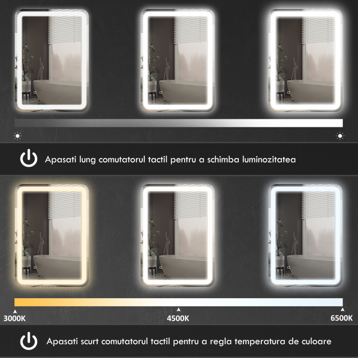  Oglinda pentru baie cu lumini LED, 70 x 50 cm [6]