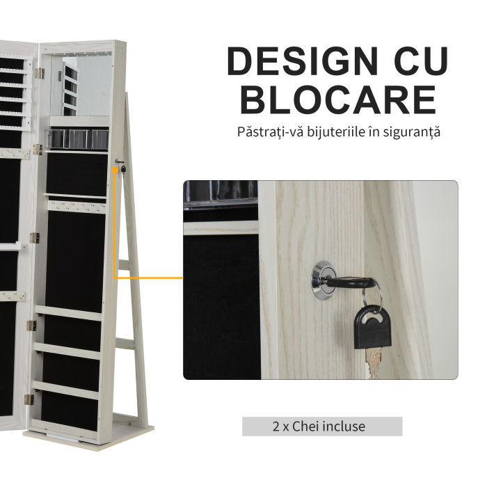  Oglinda-Portbijuterii LED cu 4 Rafturi si Spatii de Depozitare Alb [6]