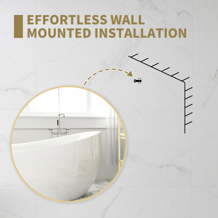  Oglinda Rotunda pentru Baie, din Sticla si Otel, Ø70x2.5 cm, culoare Auriu [7]