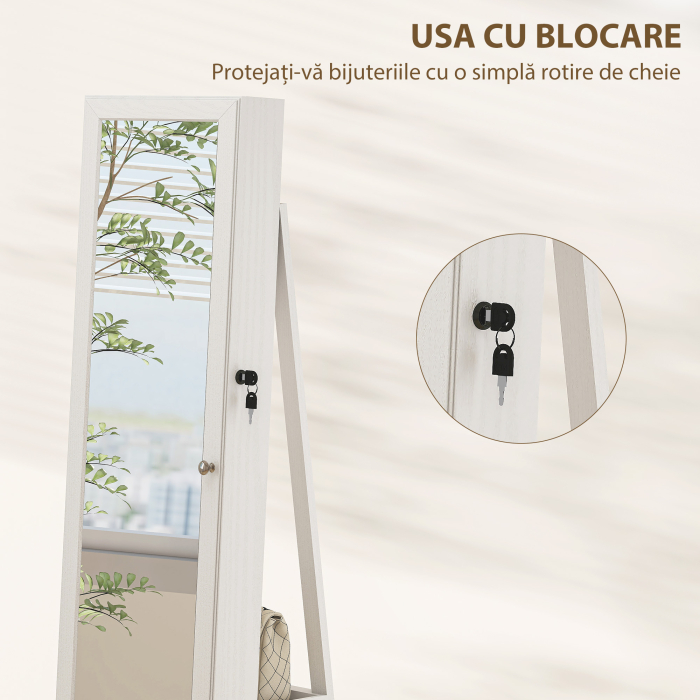  Oglinda Suport pentru Bijuterii, Oglinda de podea Pivotanta Moderna pentru Dormitor, 38x38x160 cm, Alb [7]