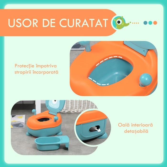  Olita pentru Copii de la 6 Luni in Forma de Extraterestru, Scaun Ergonomic, Spatar si Vas Detasabil, Albastru [6]