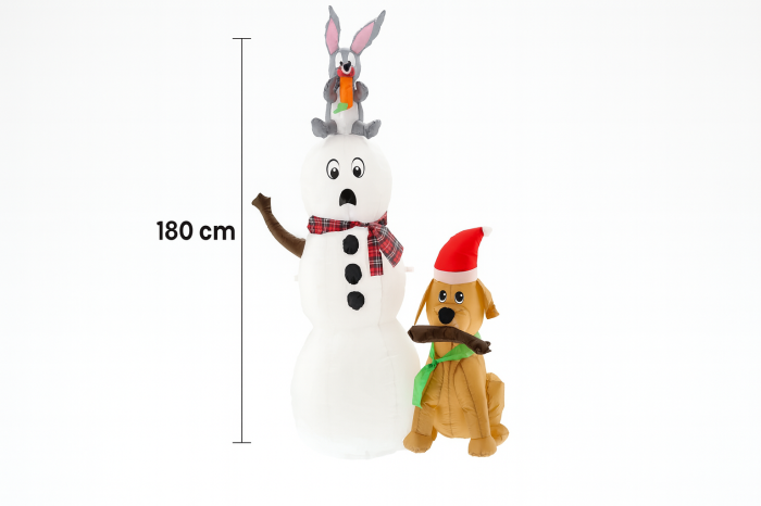 Om de zapada de exterior gonflabil, iluminare LED, cu catel si iepuras, cu compresor integrat, 180x80x60 cm, alb [5]