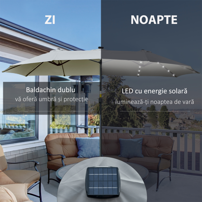  Ombrellone da Giardino 4.5m con 48 LED a Energia Solare e Manovella [4]