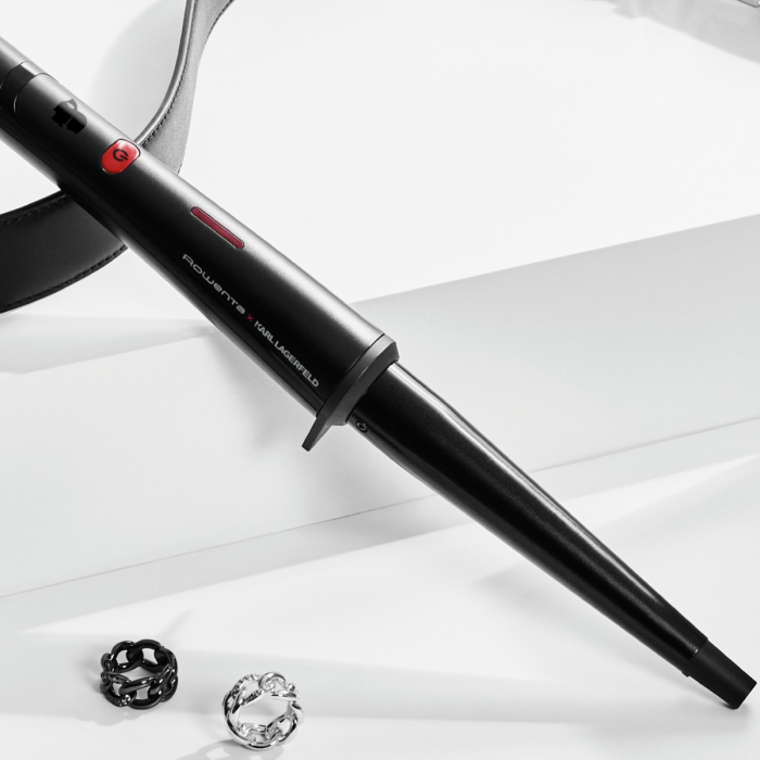 Ondulator de par conic Rowenta Karl Lagerfeld CF324LF0, învelis, Keratin & Glow, 120-200 °C, manusa de protecție, negru&rosu [10]