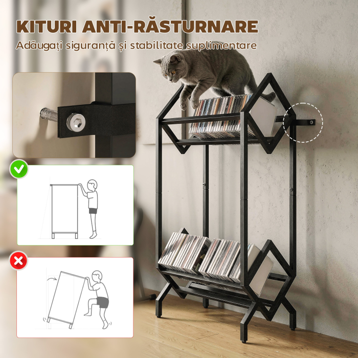  Organizator CD-uri pentru 50 CD-uri, Organizator Viniluri 2 Niveluri din Metal pentru DVD-uri, Carti, Albume, Negru [7]