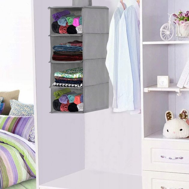 Organizator dulap Sersimo, 4 compartimente, textil, 80cm, gri [3]