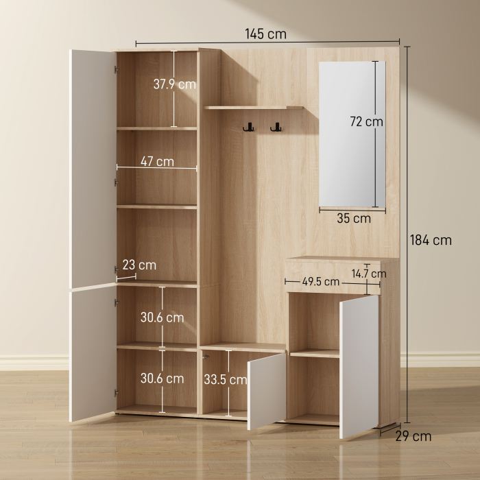  Organizator Intrare cu Oglinda, Montaj Fara Gauri si Sistem Anti-inclinare, Design Robust, 145 x 29 x 184 cm [3]