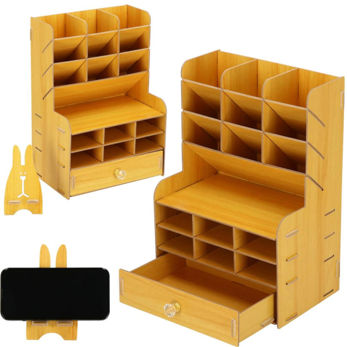 Organizator pentru birou, din lemn, cu 15 compartimente si sertar [7]