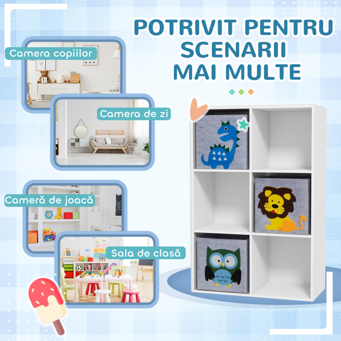  Organizator pentru Jucarii, Dulap de Depozitare cu Trei Sertare din Material, Raft Organizator, 61,8x29,9x91,5 cm, Alb [8]