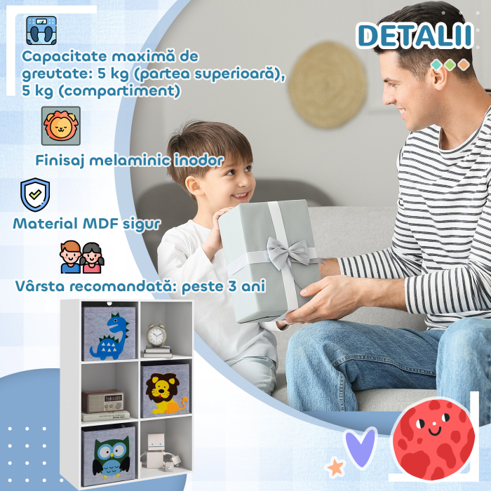  Organizator pentru Jucarii, Dulap de Depozitare cu Trei Sertare din Material, Raft Organizator, 61,8x29,9x91,5 cm, Alb [7]