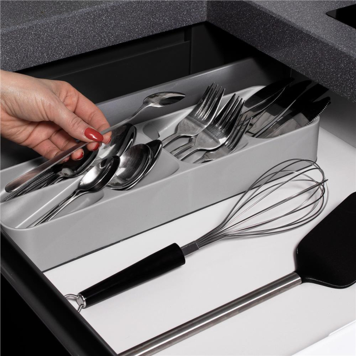 Organizator tacamuri sertar, 5 compartimente, 40x11x5,5cm, gri [3]