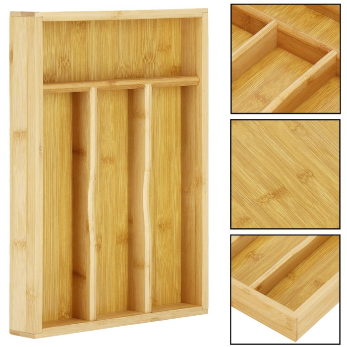 Organizator tacamuri si ustensile bucatarie, bambus, 25x34x4.5cm [6]