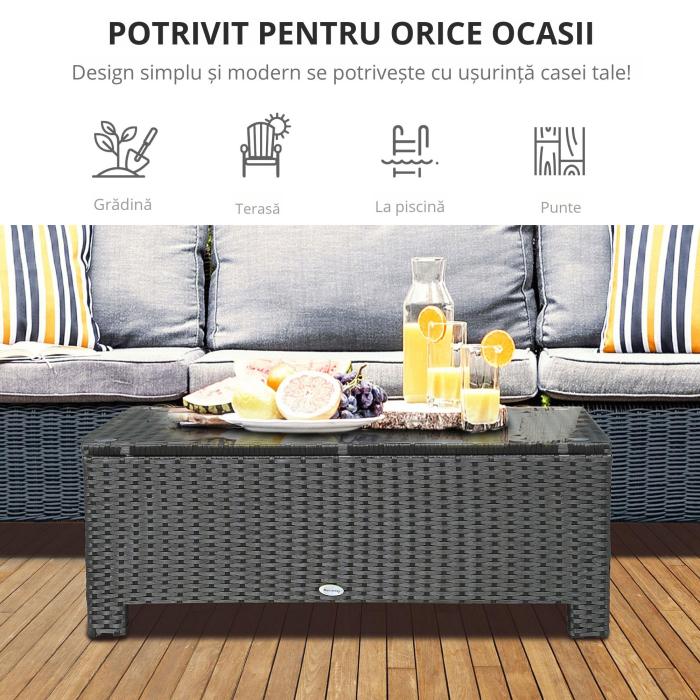  Ousunny Masa de Cafea cu Sticla Securizata, Negru [4]