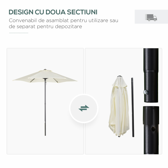  Outusnny Umbrela 2x2 m de Gradina cu Stalp Central, Umbrela pentru Exterior din Aluminiu, Bej [4]