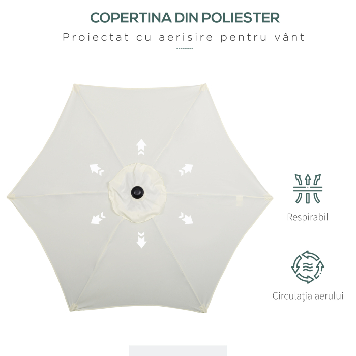  Outusnny Umbrela 2x2 m de Gradina cu Stalp Central, Umbrela pentru Exterior din Aluminiu, Bej [6]
