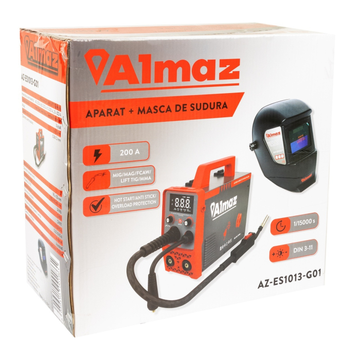 Pachet Aparat+masca Sudura Almaz AZ-ES1013-G01, MMA+MIG+FCAW, 200A AD [9]