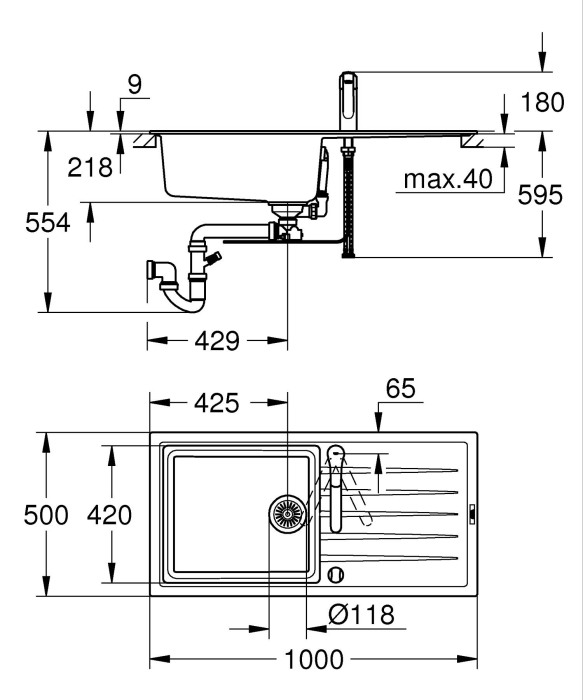 Pachet chiuveta bucatarie Grohe 31884AP0, Via, quartz, pe blat, 1000 x 500 mm, baterie Grohe, negru/crom [4]