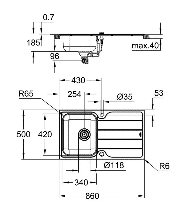 Pachet chiuveta Grohe 31573SD1, Minta, 860 x 500 mm, montare pe blat, baterie inalta, 3/8'', tip L, dus, crom [4]