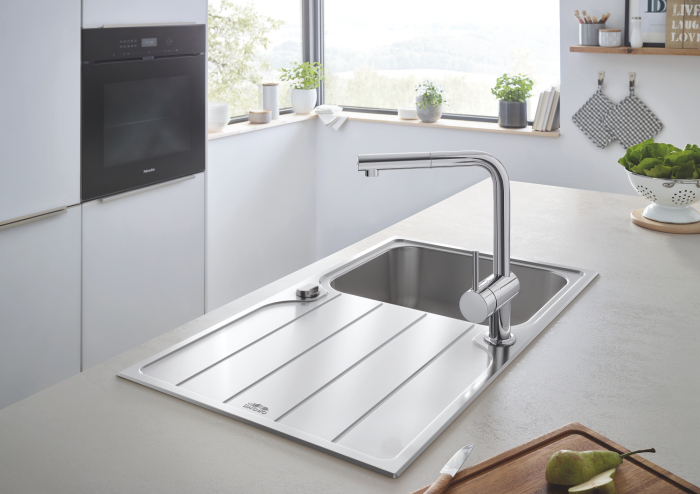 Pachet chiuveta Grohe 31573SD1, Minta, 860 x 500 mm, montare pe blat, baterie inalta, 3/8'', tip L, dus, crom [2]