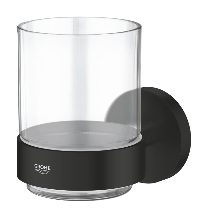 Pahar baie Grohe 1022562430, 106 mm, 99 mm, 2 orificii instalare, 140 volum ml, pe perete, metal, sticla, Negru [2]