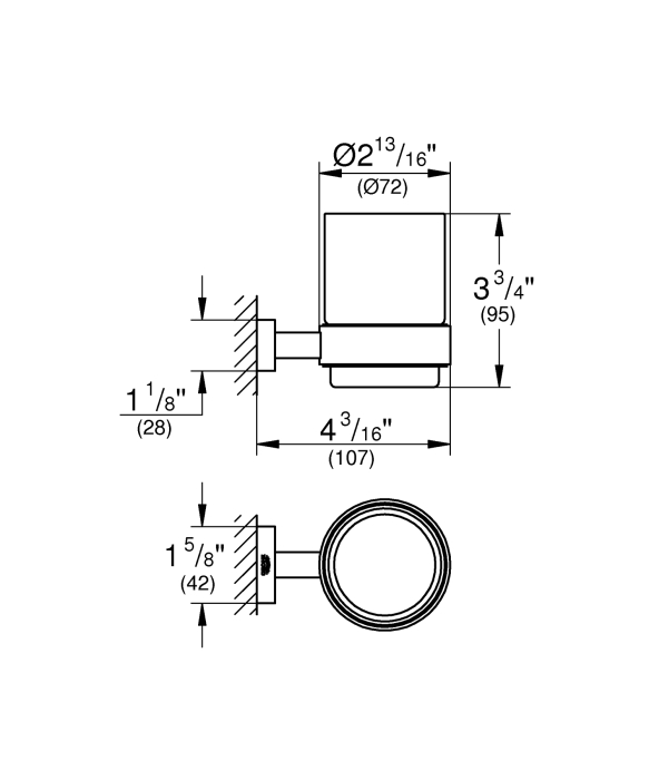 Pahar baie Grohe 40755001, 107 mm, 95 mm, 1 orificii instalare, 140 volum ml, pe perete, metal, Crom [2]