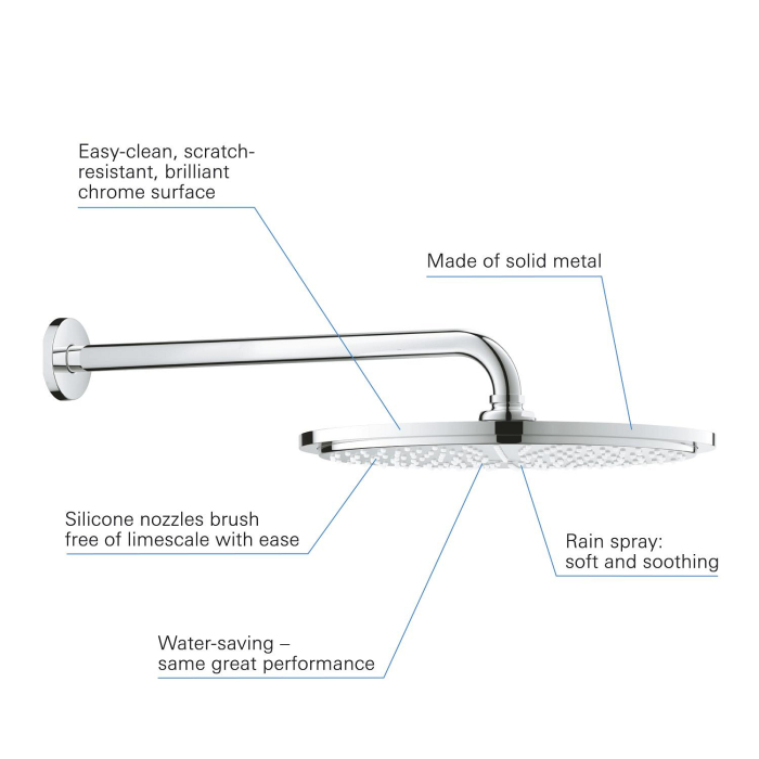 Palarie de dus Grohe 26066000, Dus fix Rainshower 310, montaj pe perete, diametru 310 mm, conexiune instalare 1/2, crom [7]