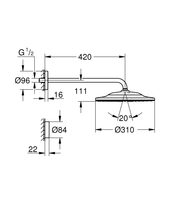 Palarie de dus Grohe 26640000, montaj pe perete, diametru 310 mm, pentru un dus confortabil zilnic, alb, crom [7]