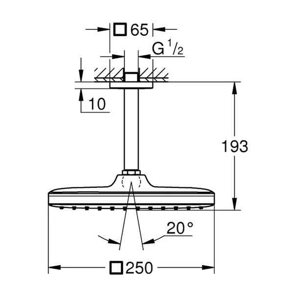 Palarie si brat de dus Grohe Tempesta 250 Cube crom patrata [2]
