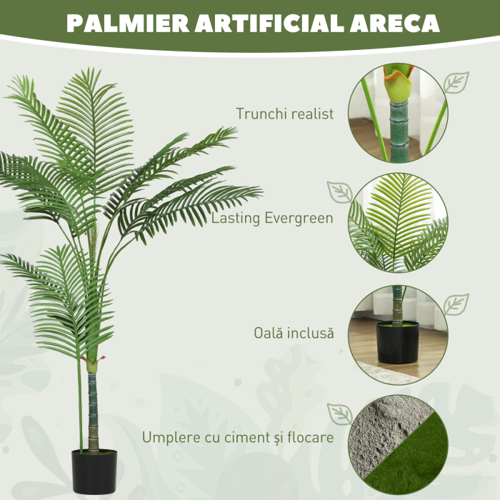  Palma Artificiala Areca inalta de 150 cm pentru Interioare cu Vas Verde [4]