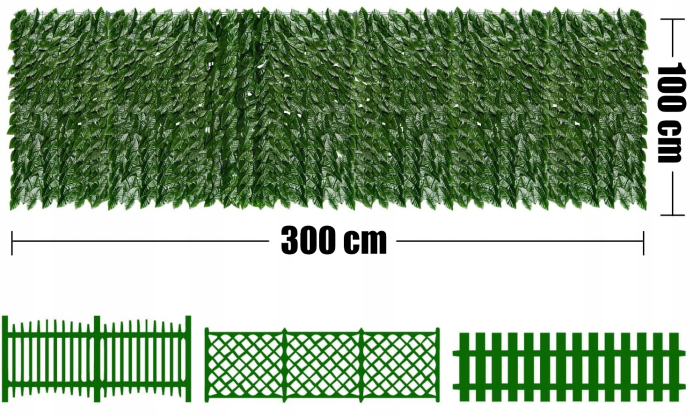 Paravan frunze artificiale pentru gard sau balcon, material PE rezistent UV, 50 cleme incluse, 100x300 cm, verde [14]